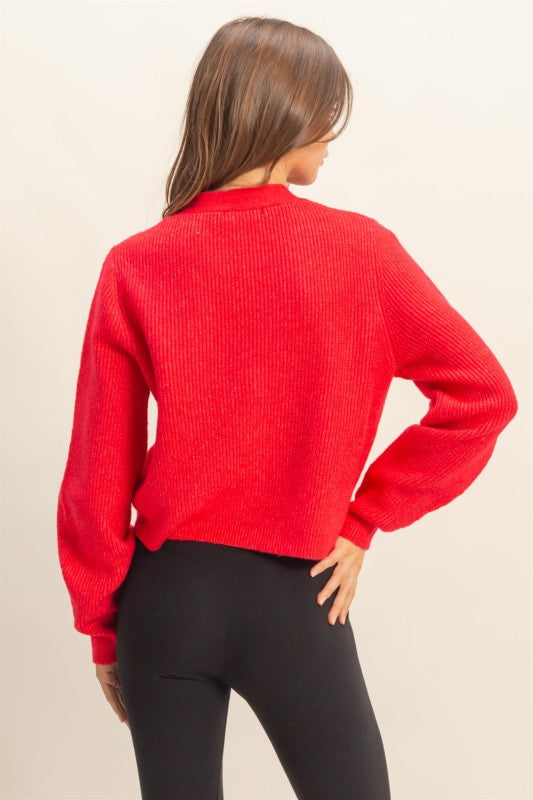 Glimmer Bow Cardigan - Red