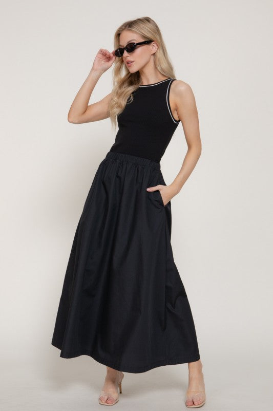 Skylar Knit Top Contrast Woven Maxi Dress