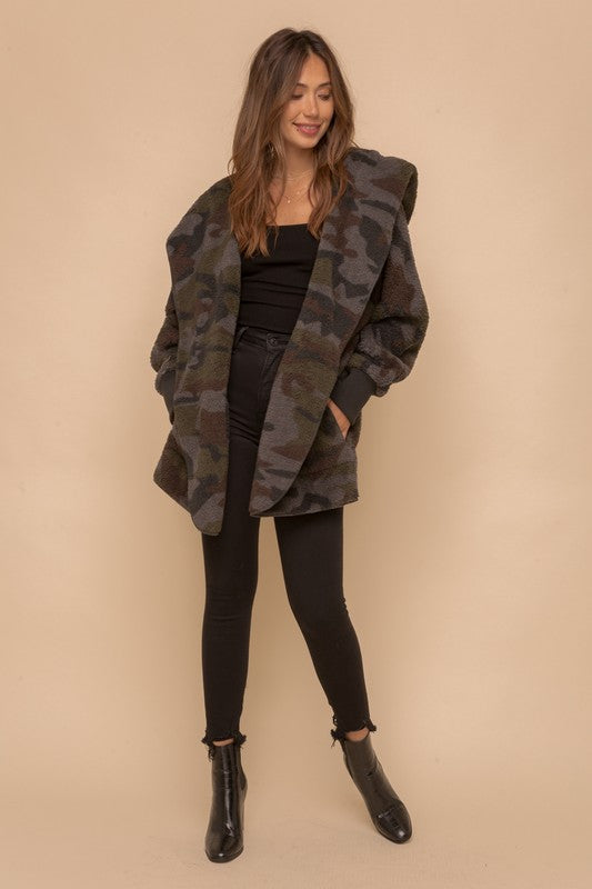 Sherpa Hoodie Cardigan - Camo