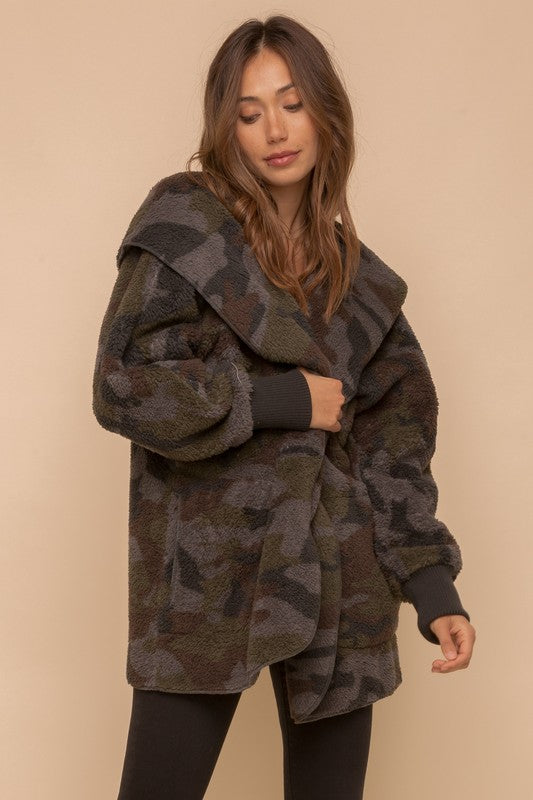 Sherpa Hoodie Cardigan - Camo