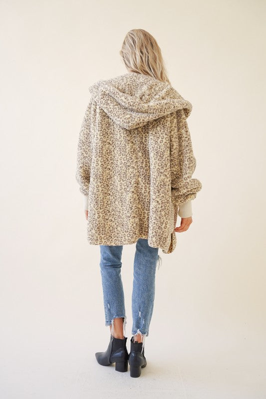 Sherpa Hoodie Cardigan - Leopard