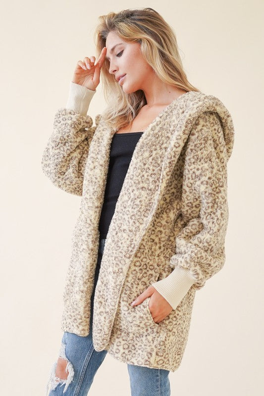 Sherpa Hoodie Cardigan - Leopard