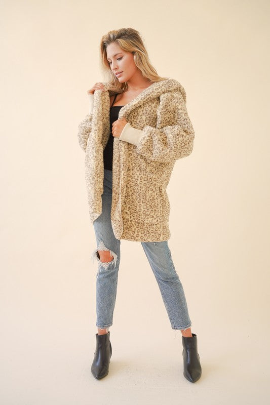 Sherpa Hoodie Cardigan - Leopard