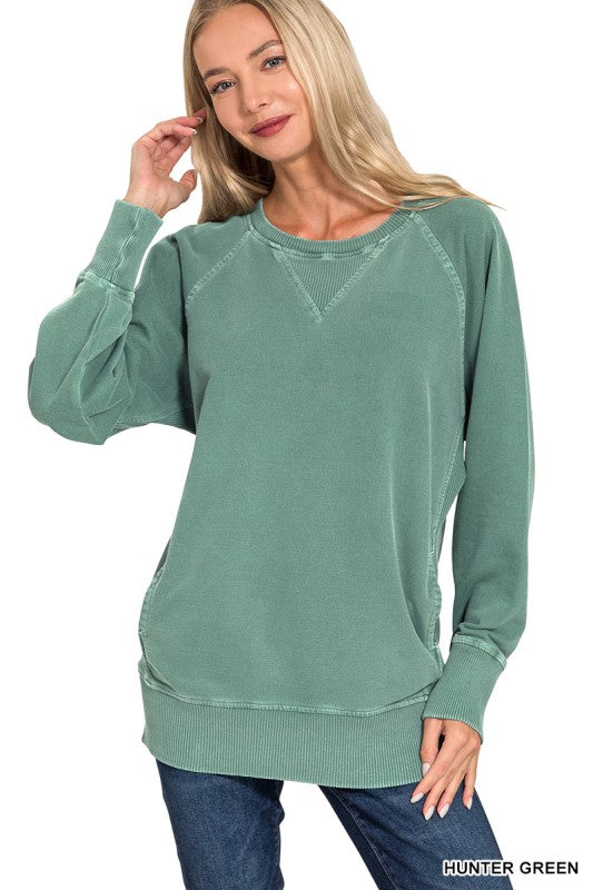Pigment Dyed French Terry Pullover With Pockets - Hunter Green