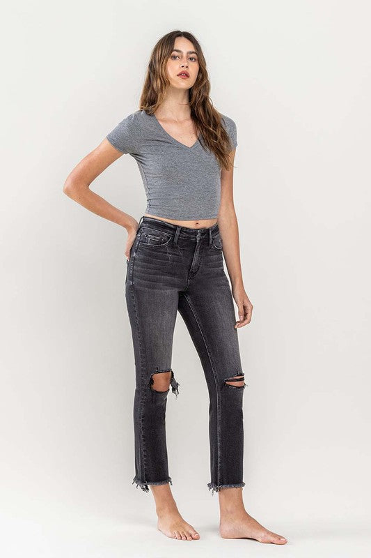 Jeanne High Rise Distressed Slim Straight