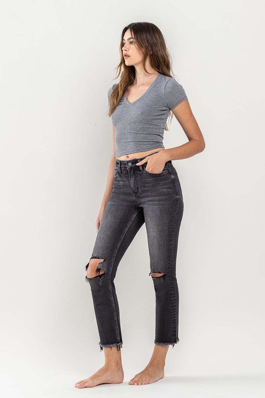 Jeanne High Rise Distressed Slim Straight