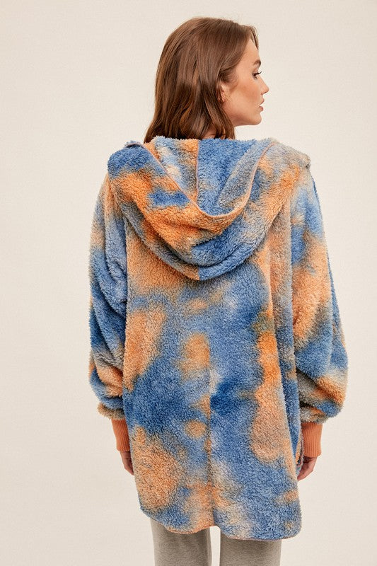 Fall Fest Favorite - Sherpa Hoodie Cardigan - Orange/Blue