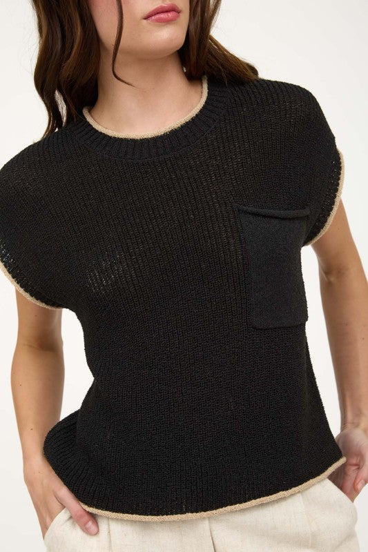 Lana Short Sleeve Pocket Detail Sweater Top