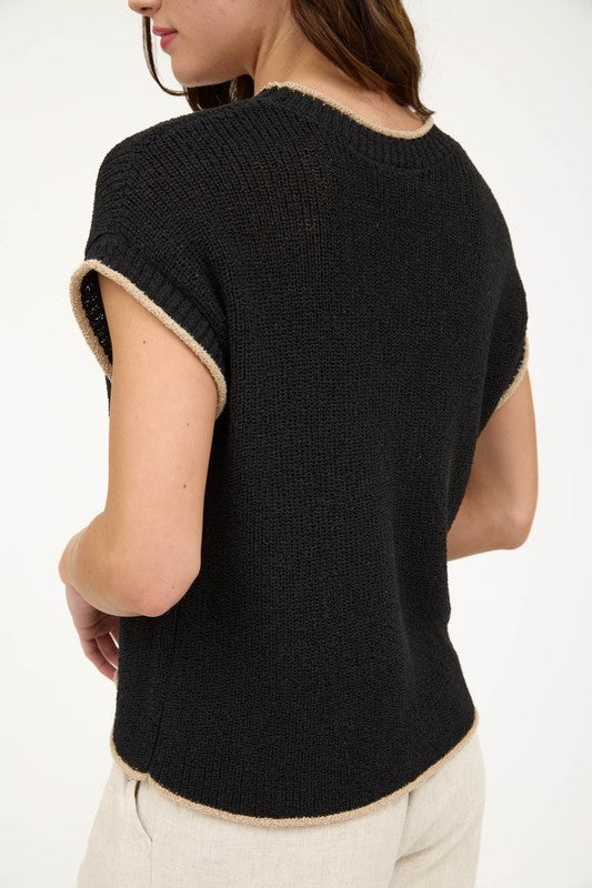 Lana Short Sleeve Pocket Detail Sweater Top