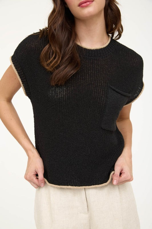 Lana Short Sleeve Pocket Detail Sweater Top
