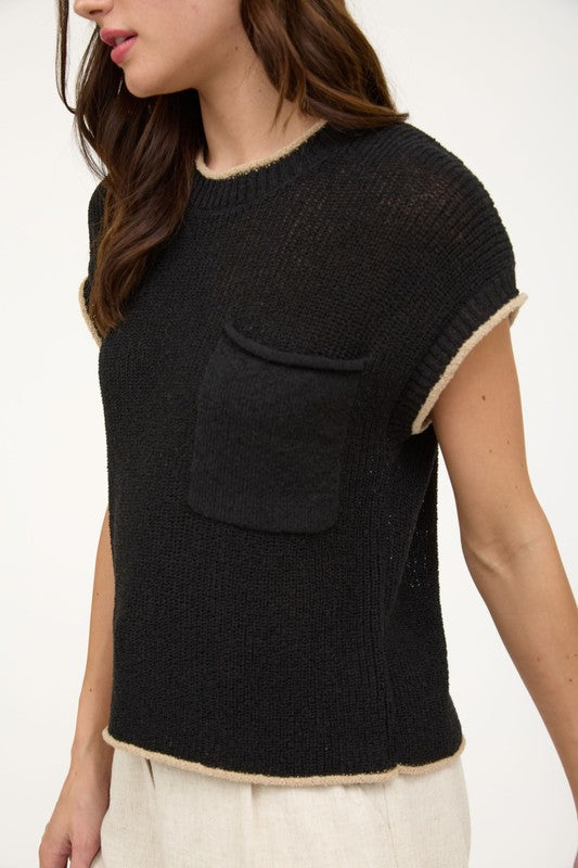 Lana Short Sleeve Pocket Detail Sweater Top