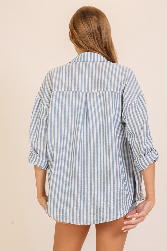 Coastal Stroll Striped Button Down Top