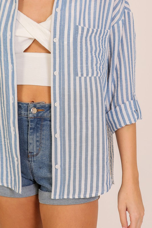 Coastal Stroll Striped Button Down Top