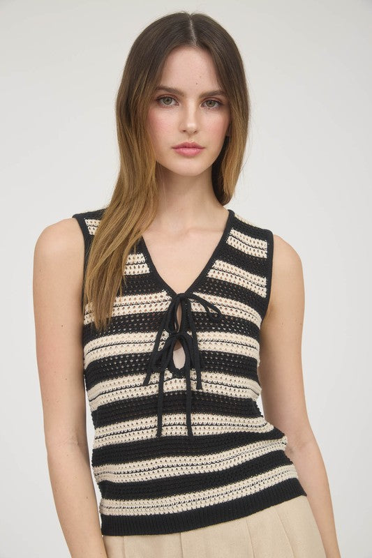 Sienna Stripe Front Tie Knit Tank