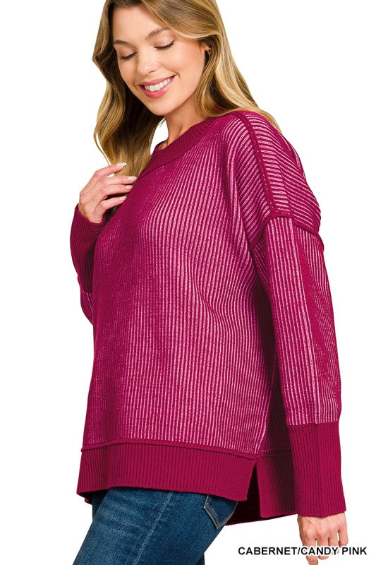 Cabernet Exposed Seam Two Tone Sweater