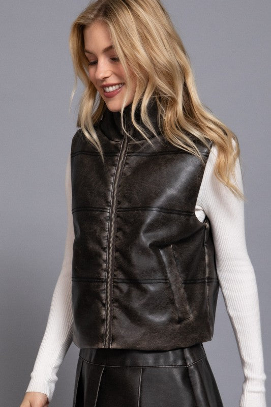 Fireside Faux Leather Vest - Black