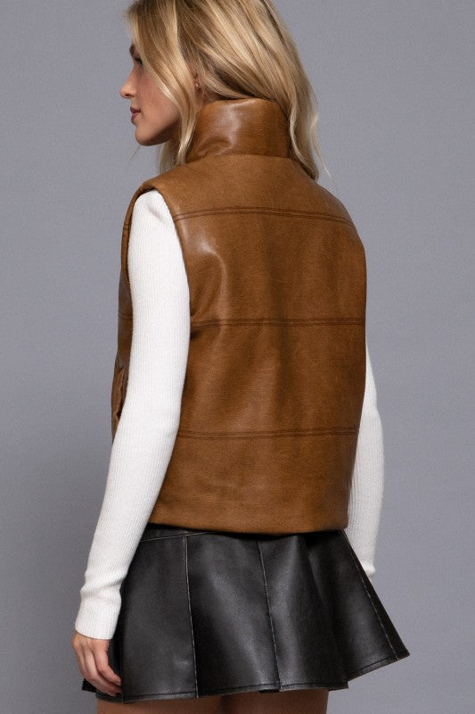 Fireside Faux Leather Vest - Caramel