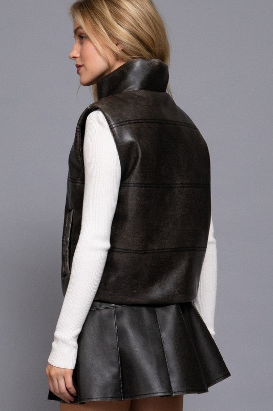 Fireside Faux Leather Vest - Black