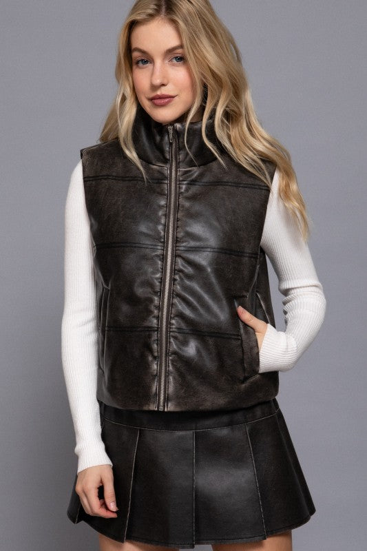 Fireside Faux Leather Vest - Black