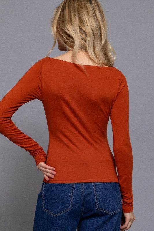 Autumn Breeze Long Sleeve Boat Neck Knit Top