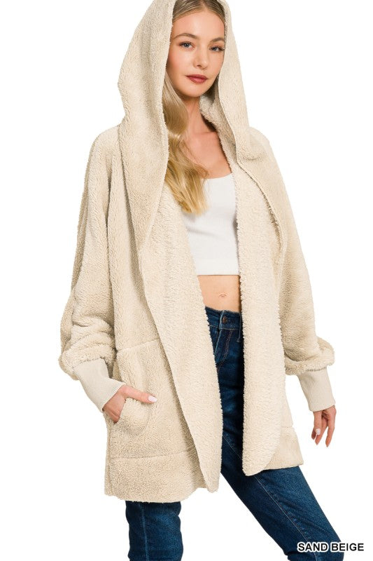 Wrap Me Up Hooded Sherpa Jacket - Sand Beige