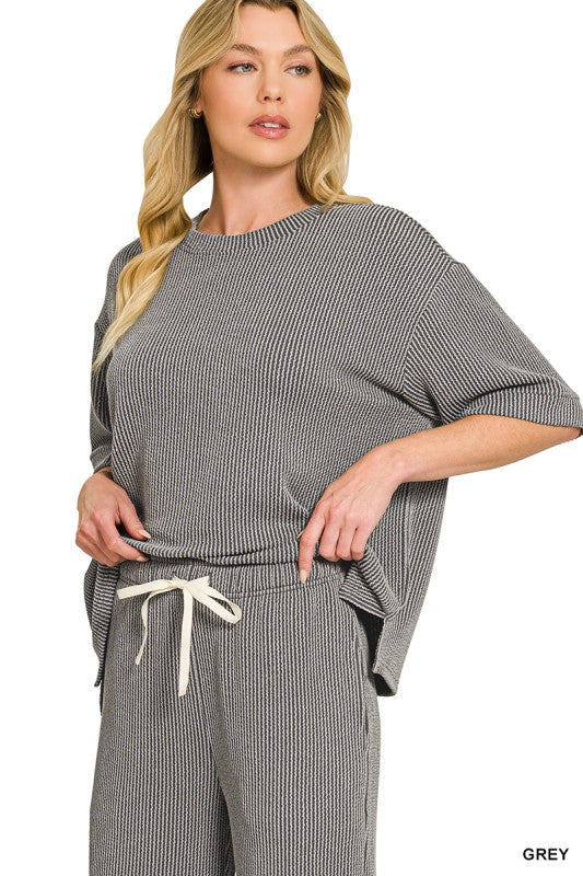 Get Up And Go Two Piece Ribbed Set - Grey