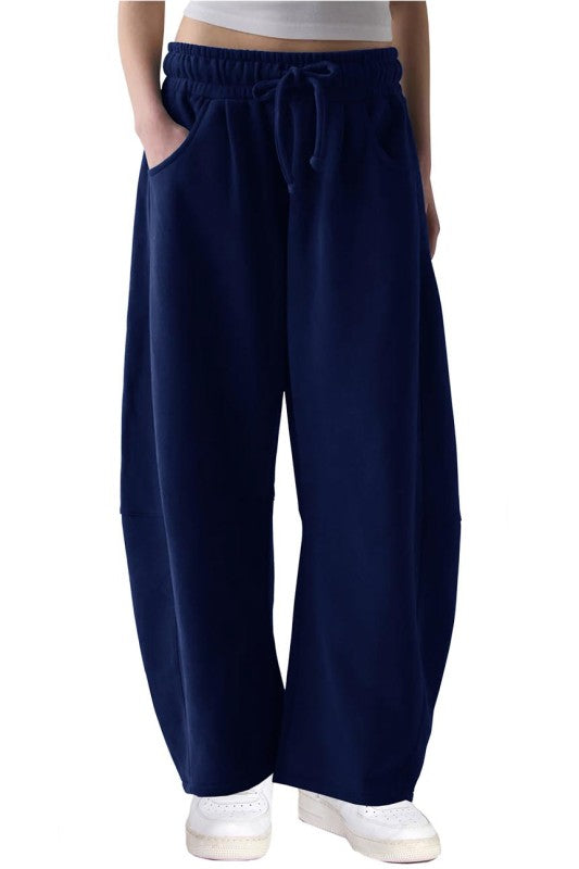 Barrel Leg Fleece Sweatpants - Navy