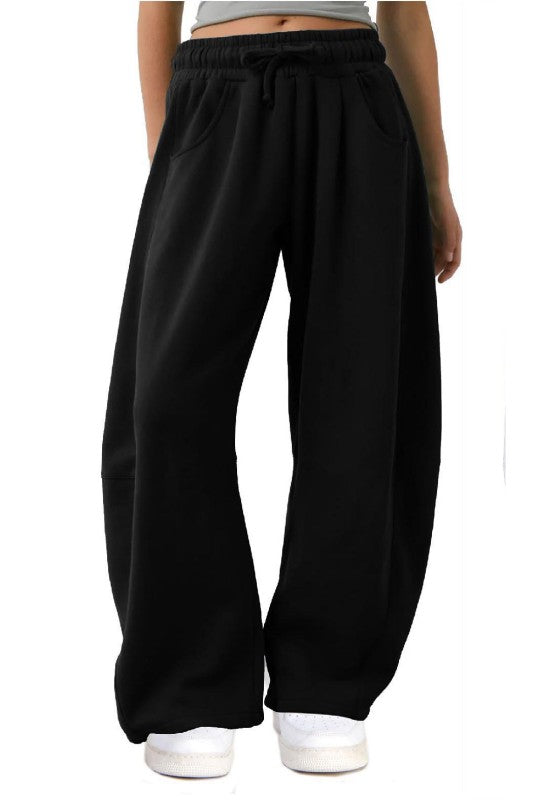 Barrel Leg Fleece Sweatpants - Black