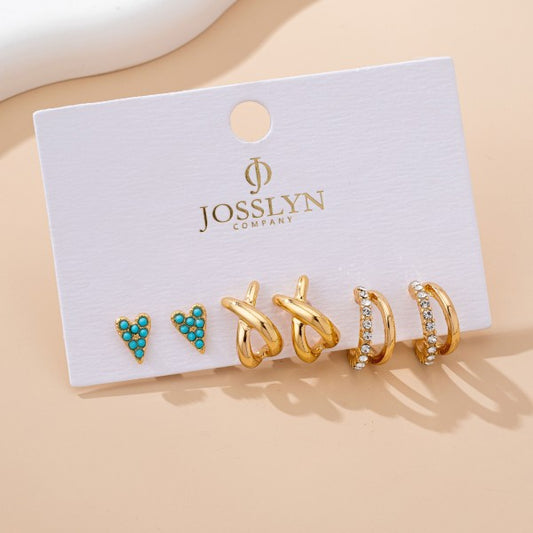 Turquoise & Crystal Mixed Earring Set