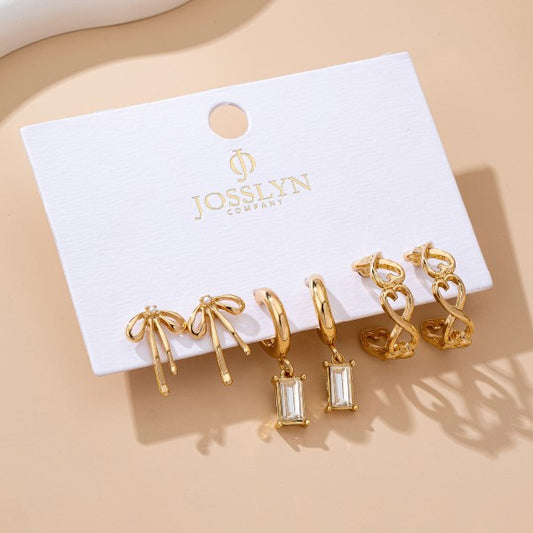Baguette Stone Hoop, Bow Trio Earring Set