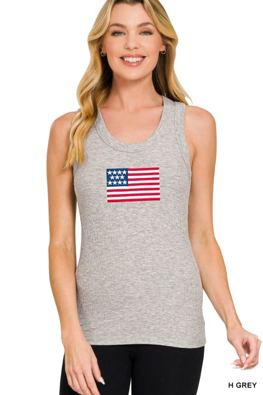 American Flag Tank - Gray
