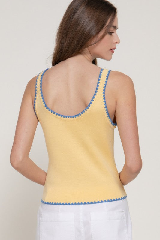 Freya Embroidered Tank - Yellow/Blue