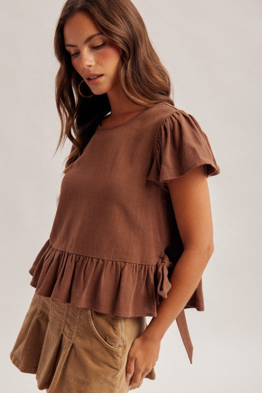 Aly Flutter Sleeve Tie Side Top