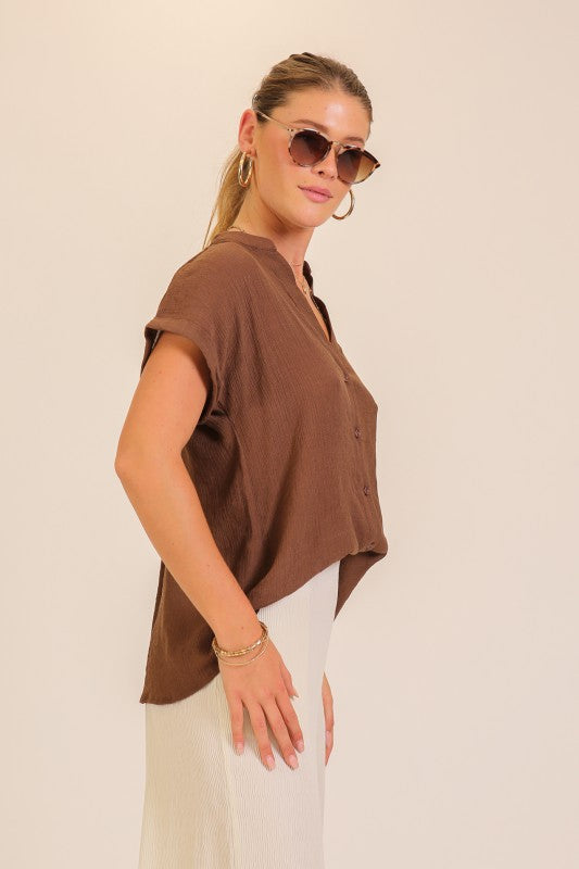 Chic Look Textured Gauze Button Front Blouse