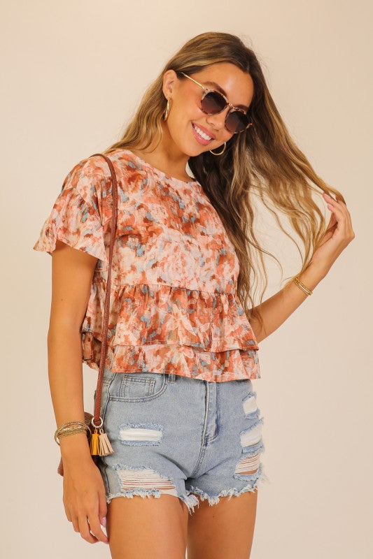 Watercolor Floral Tiered Blouse