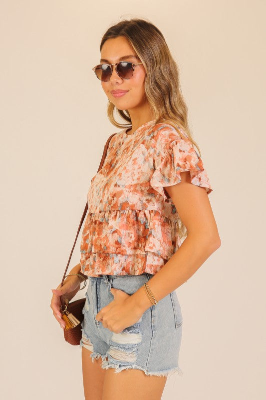 Watercolor Floral Tiered Blouse
