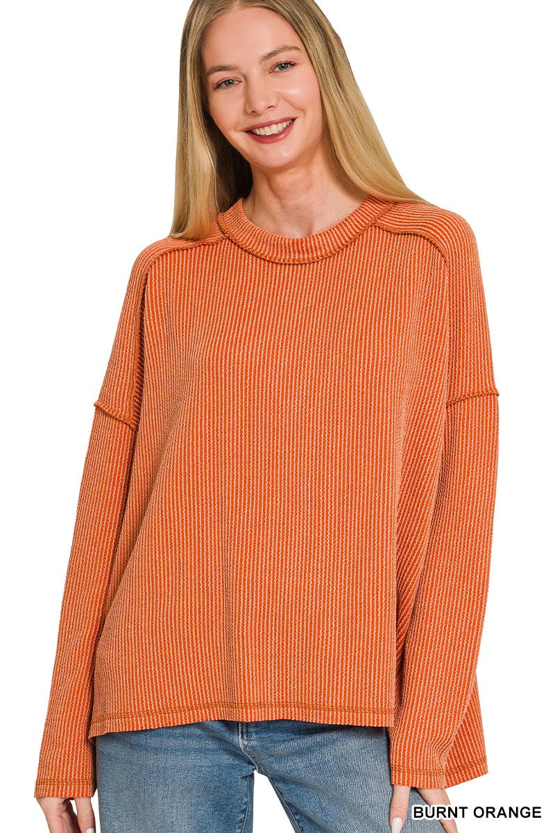 Cloud Nine Ribbed Long Sleeve Top - Burnt Orange