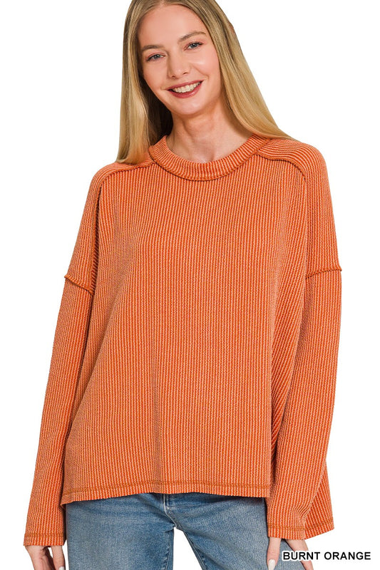 Cloud Nine Ribbed Long Sleeve Top - Burnt Orange