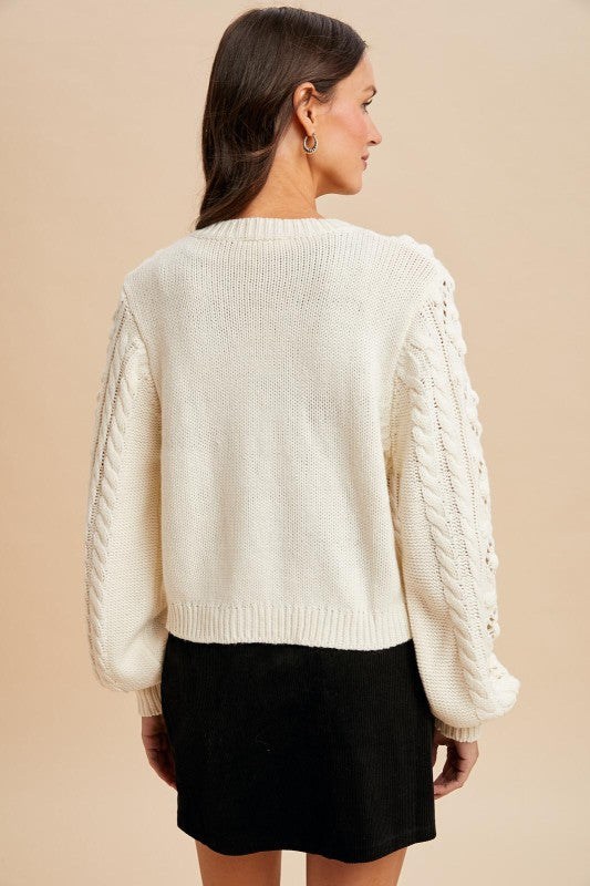 My Darling Cable Knit Cardigan With Ribbon Tie