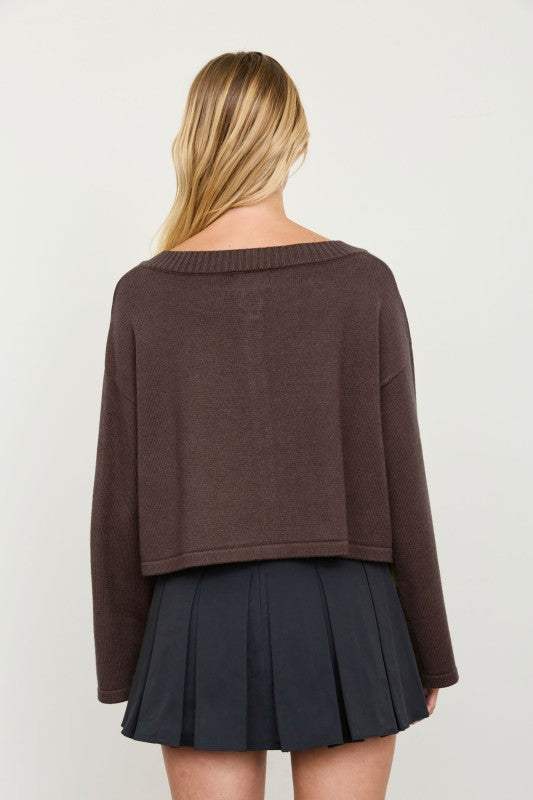 Boxy Button Down Cardigan - Espresso