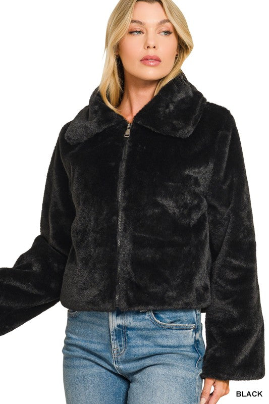 Night Out Faux Fur Coat - Black