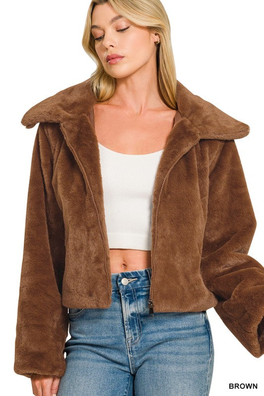 Night Out Faux Fur Coat - Brown