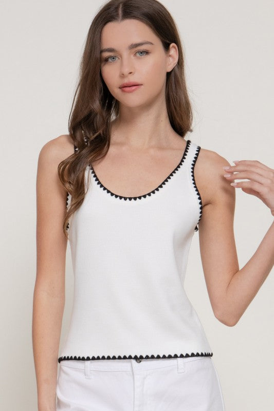 Freya Embroidered Tank - White/Black