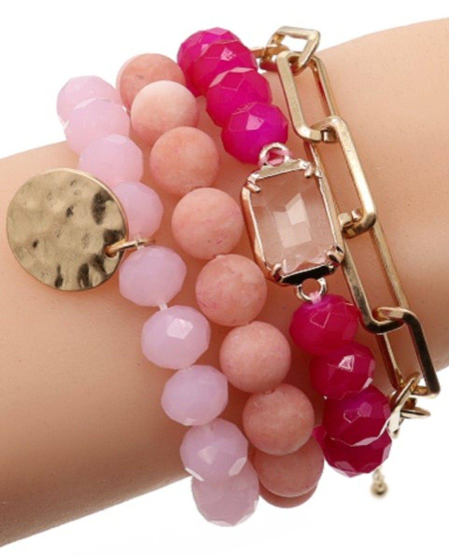 Multi Stone Crystal Beaded Bracelet Set - 2 Colors