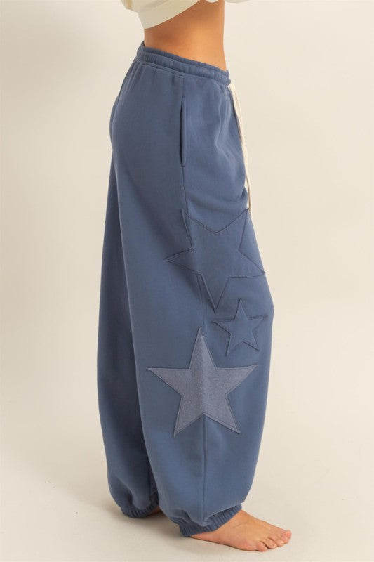 Dream State Star Patch Drawstring Joggers - Navy