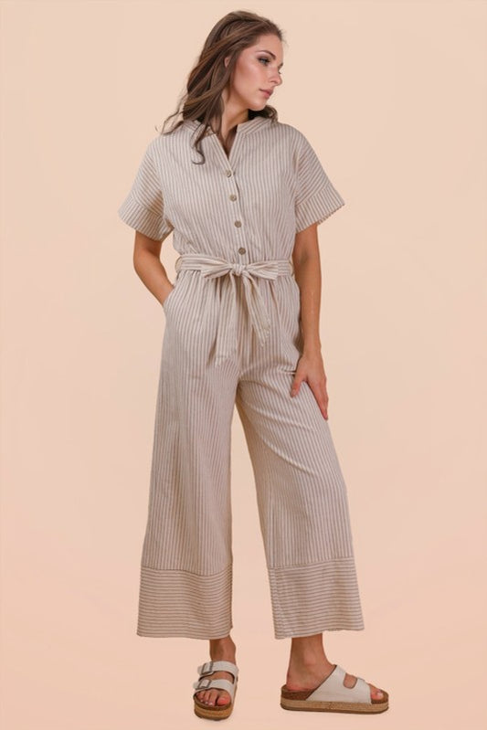 Coastal Lines Linen Jumpsuit