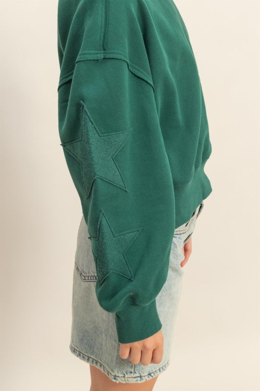 Dream State Star Patch Crewneck Sweatshirt - Dark Green