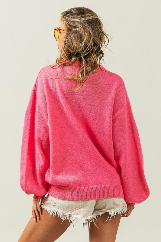 Sequin Santa Patch Pullover Sweater - Pink