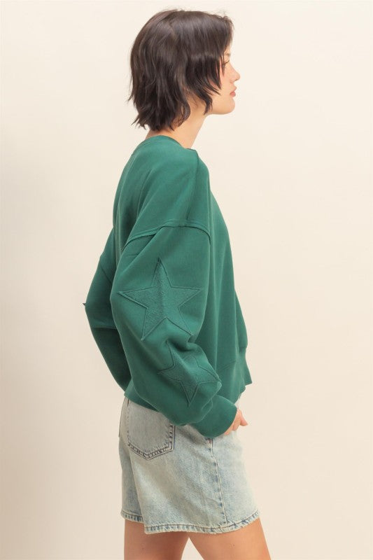 Dream State Star Patch Crewneck Sweatshirt - Dark Green