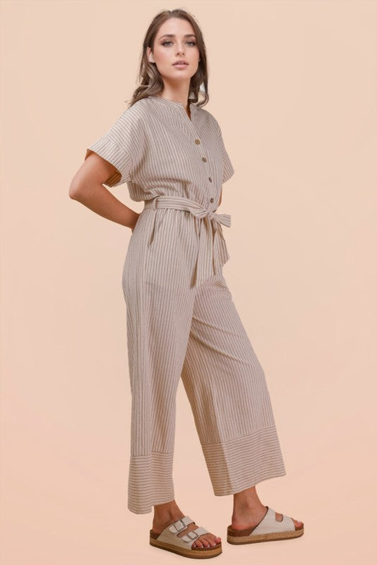 Coastal Lines Linen Jumpsuit